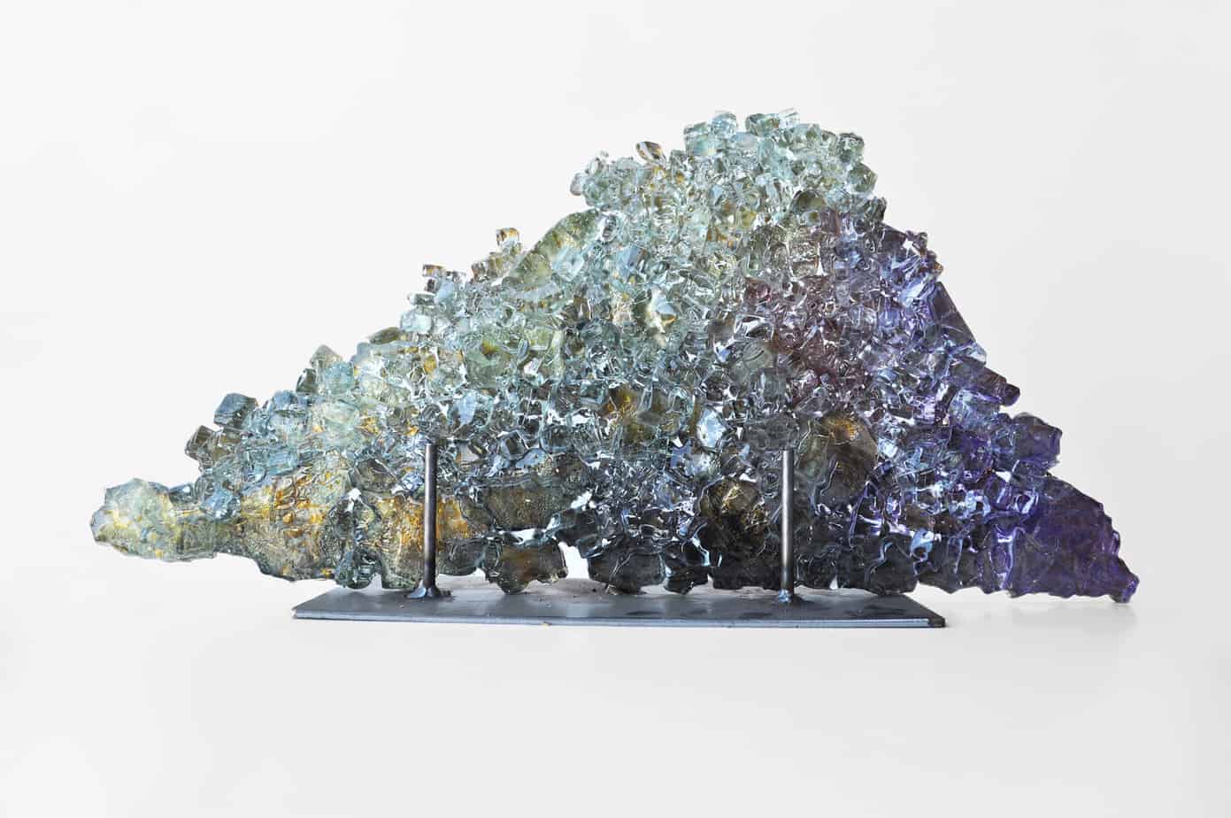 Dreamscape 39.  Reclaimed Glass, pigment, variegated copper foil. 